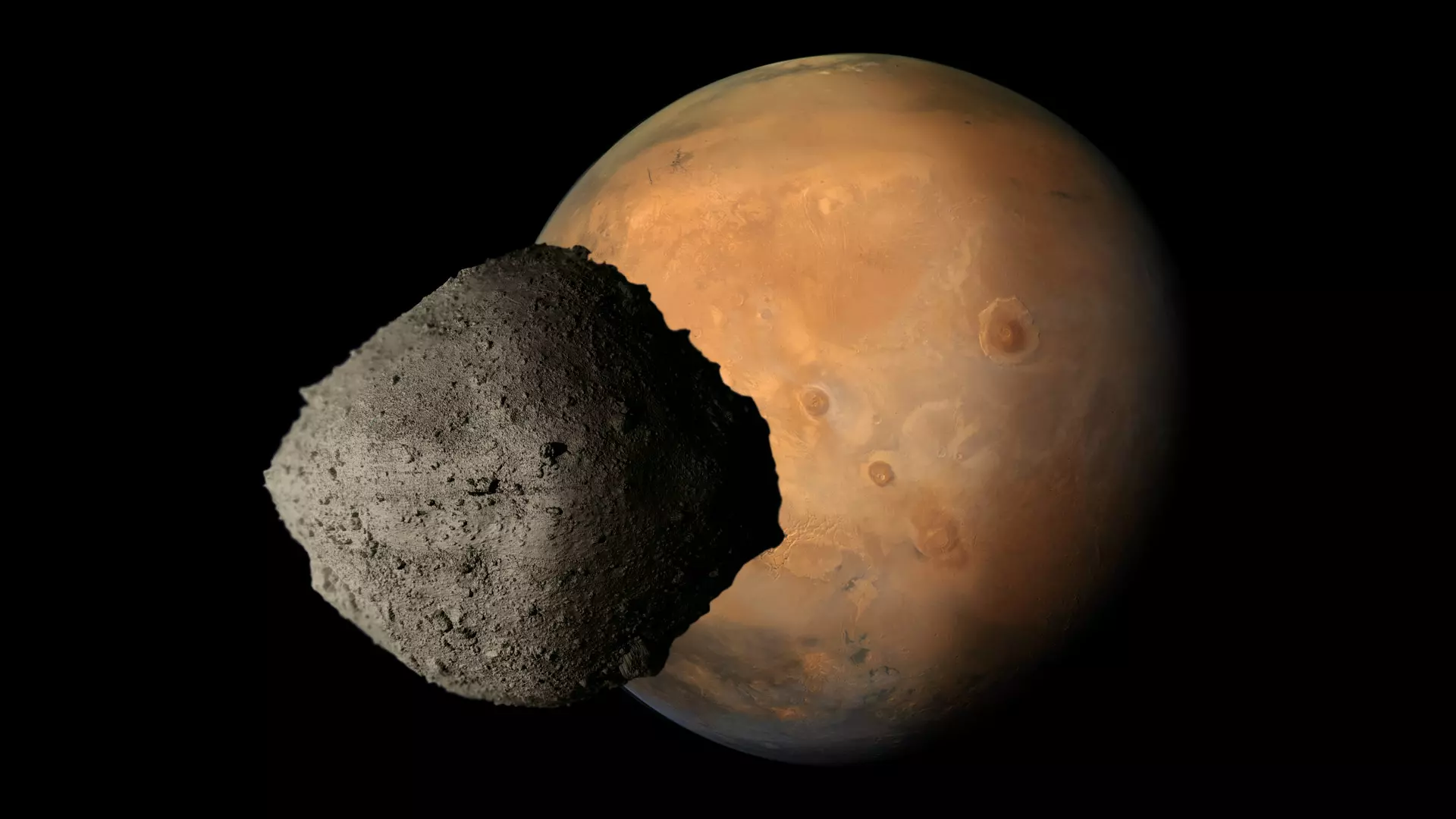 Representación artística de un asteroide próximo a Marte.